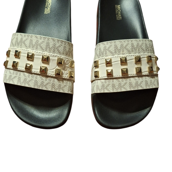 Michael Kors Women's Studded Slide Sandals - Cream and Gold - Picture 1 of 6